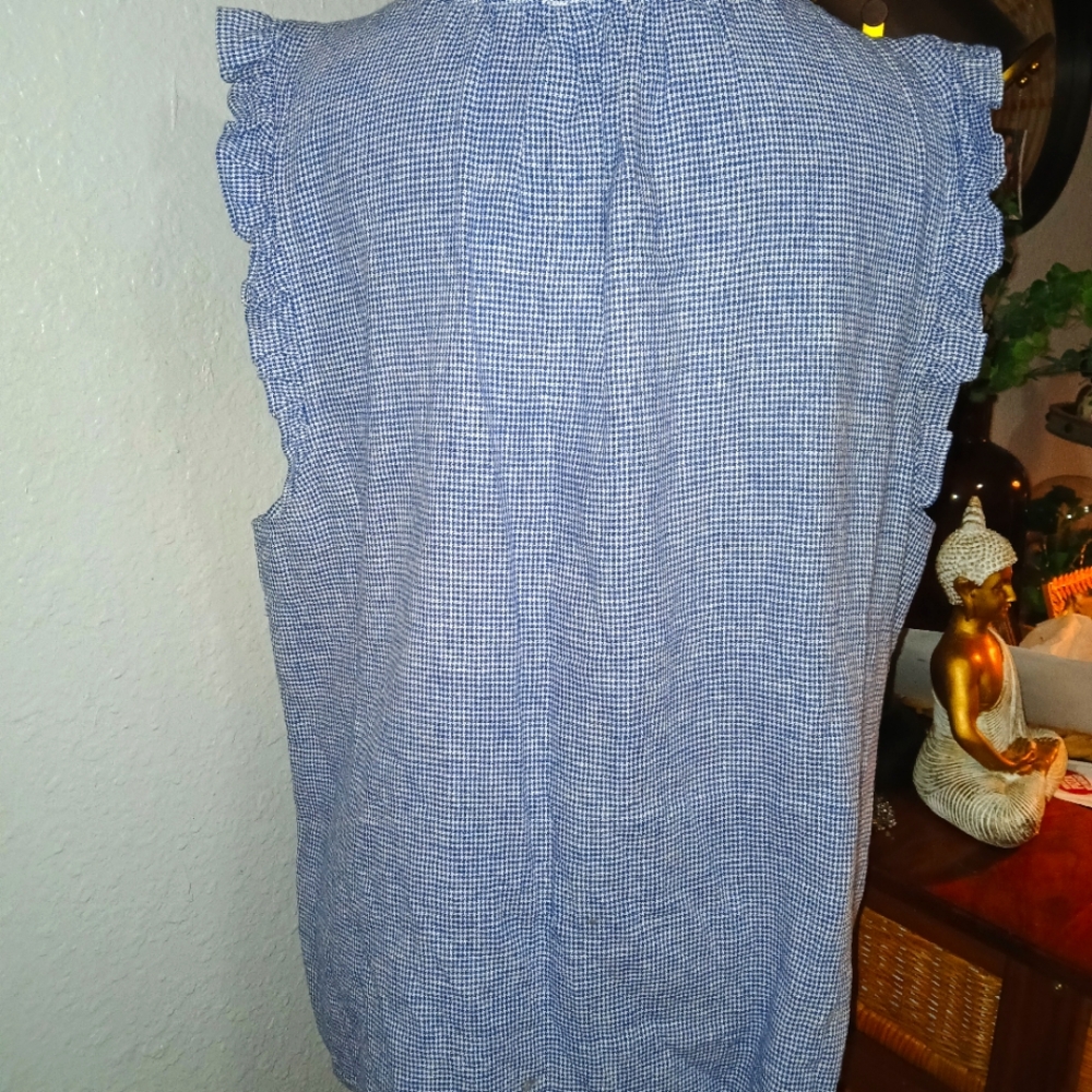 NWOT Ellen Tracy Linen Blue & White Gingham Check Top XL - Picture 6 of 12